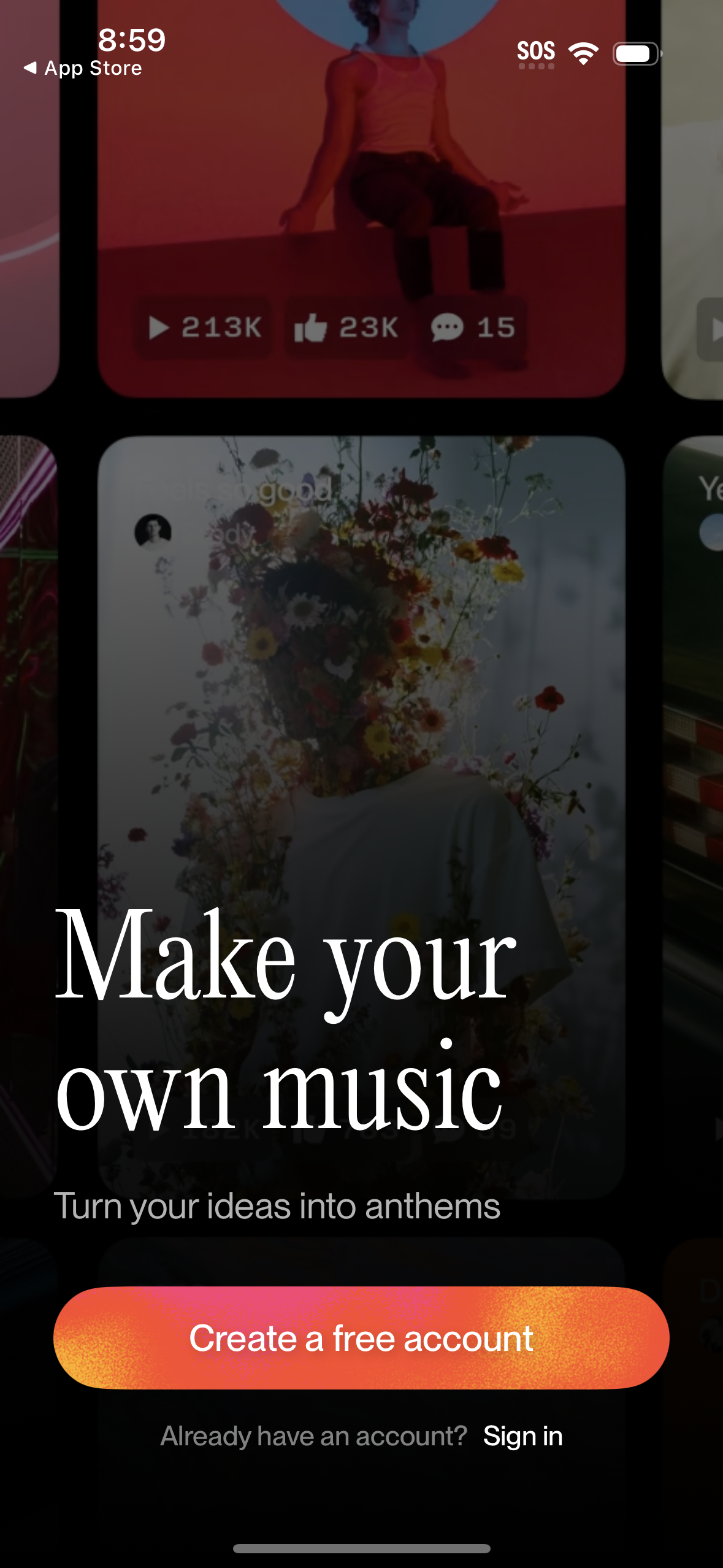 suno signup screenshot