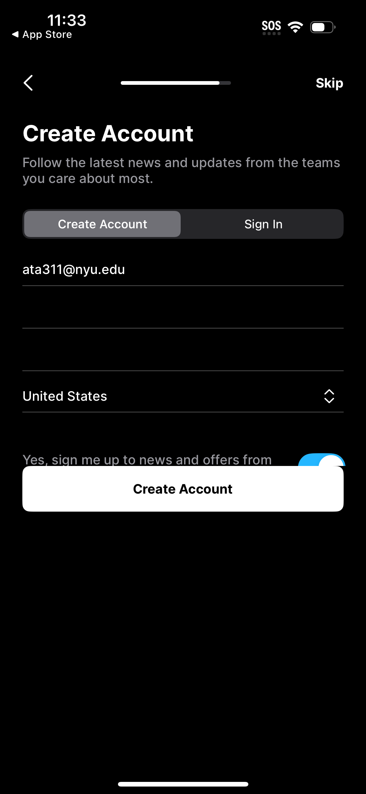 nhl signup screenshot