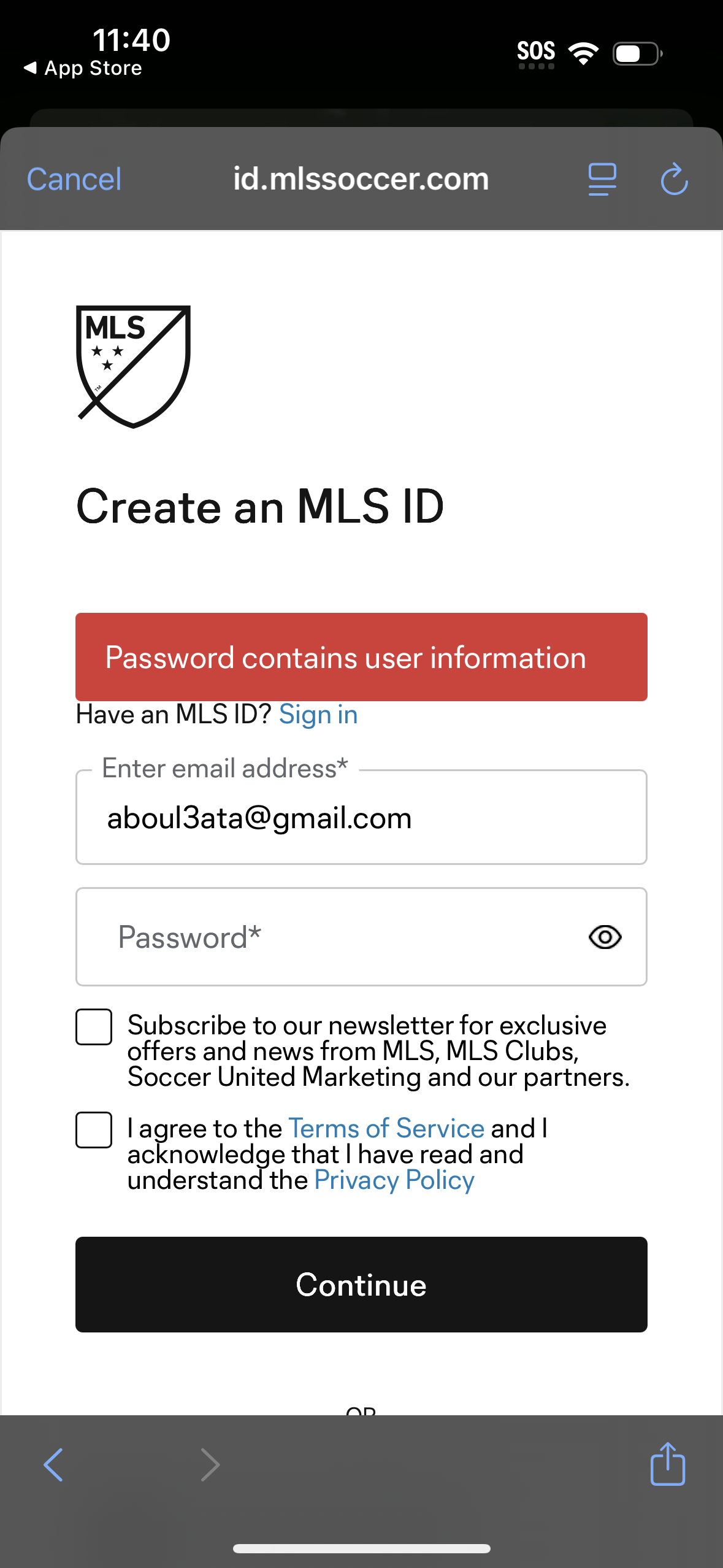 mls signup screenshot