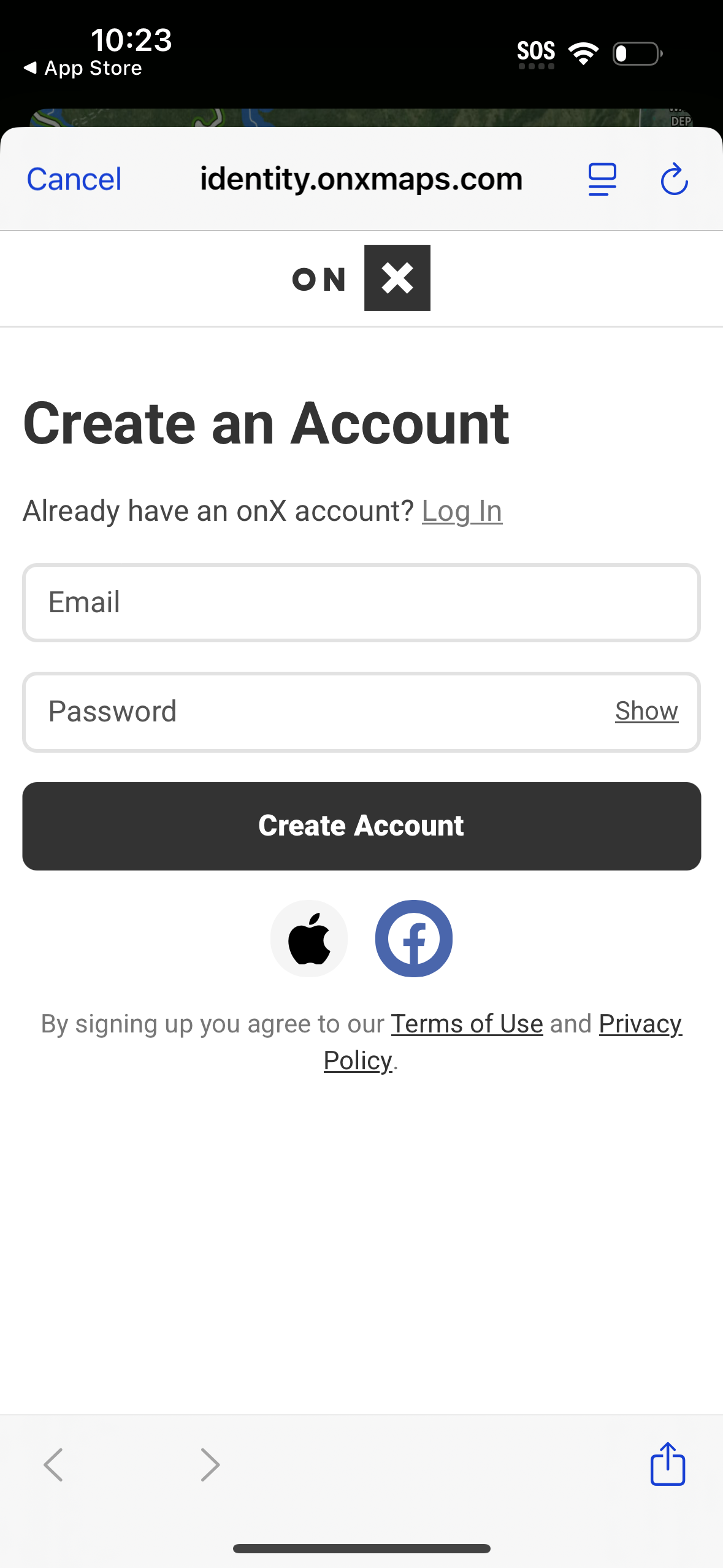 onx-offroad signup screenshot