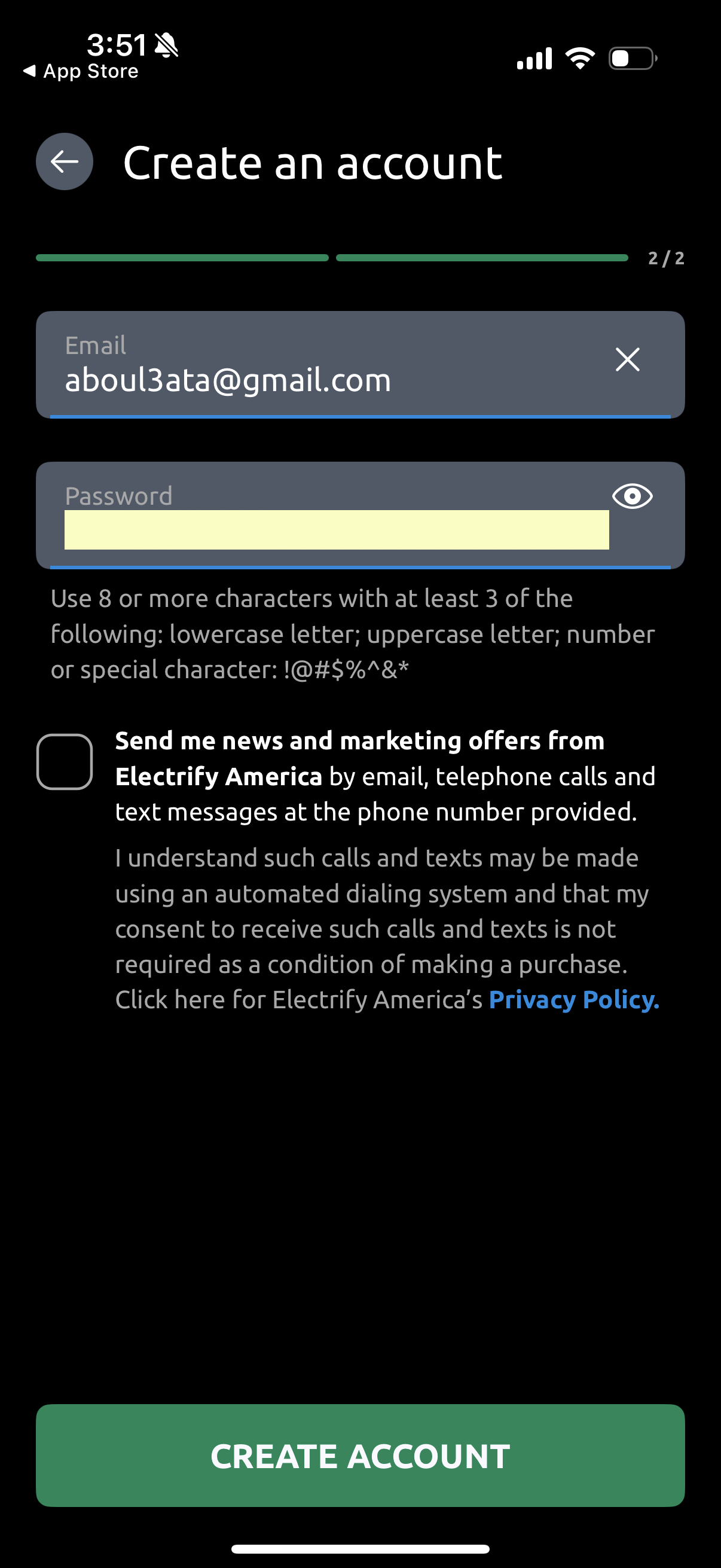 electrify-america signup screenshot
