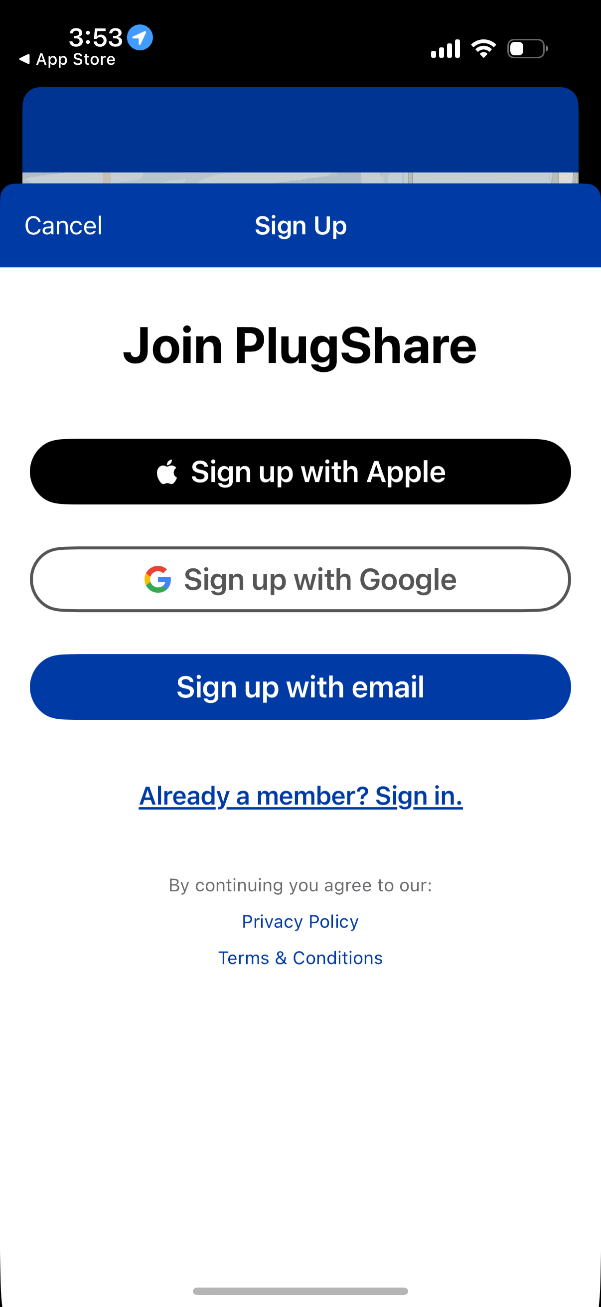 plugshare signup screenshot
