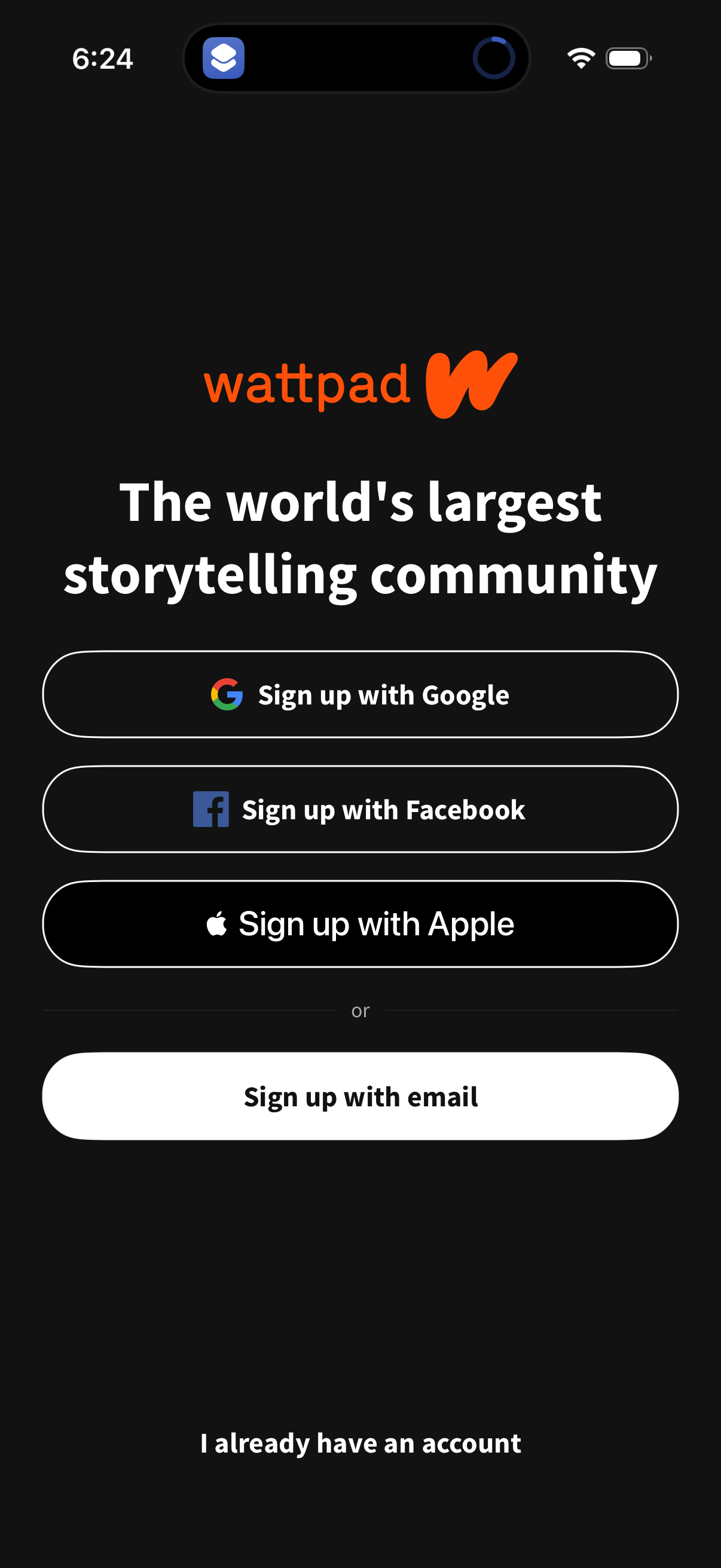 wattpad signup screenshot