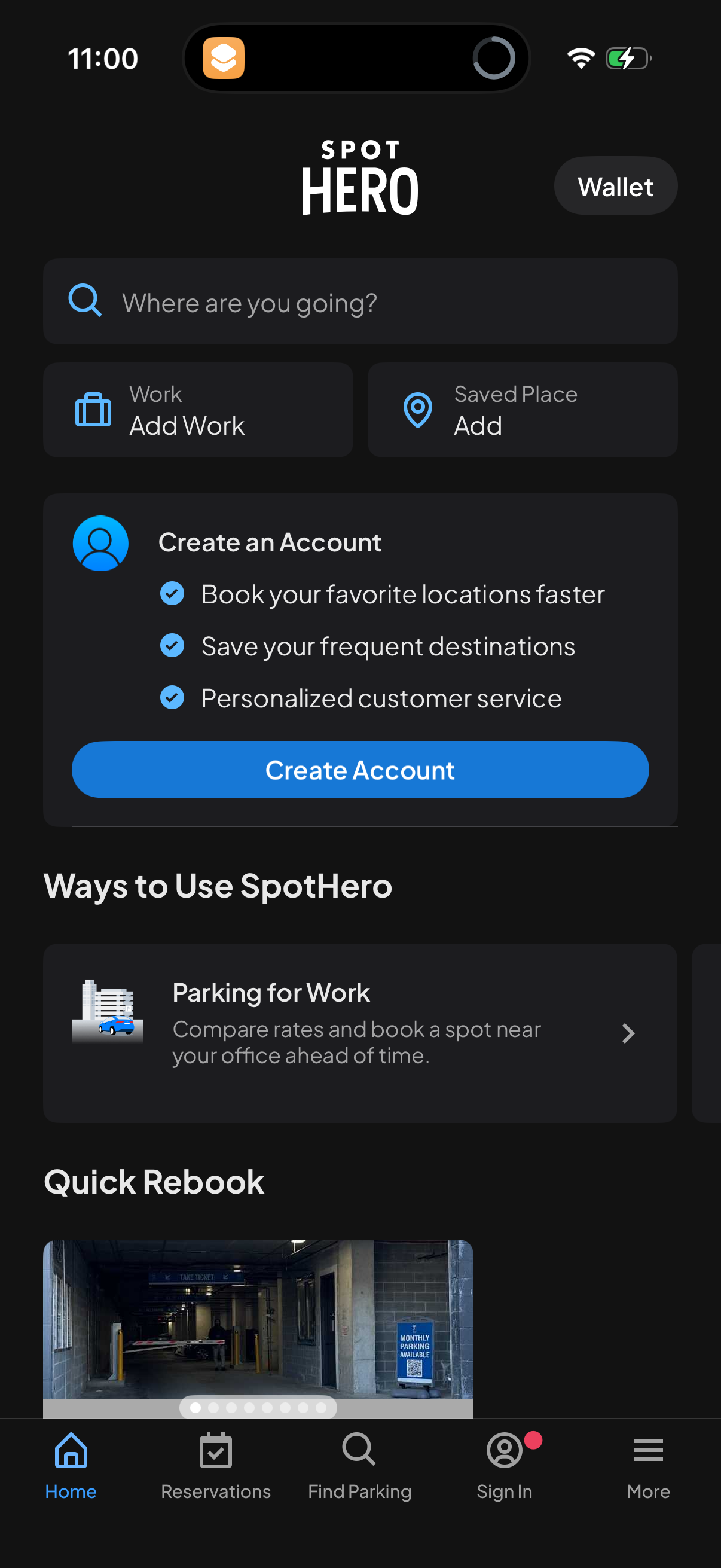 spothero signup screenshot