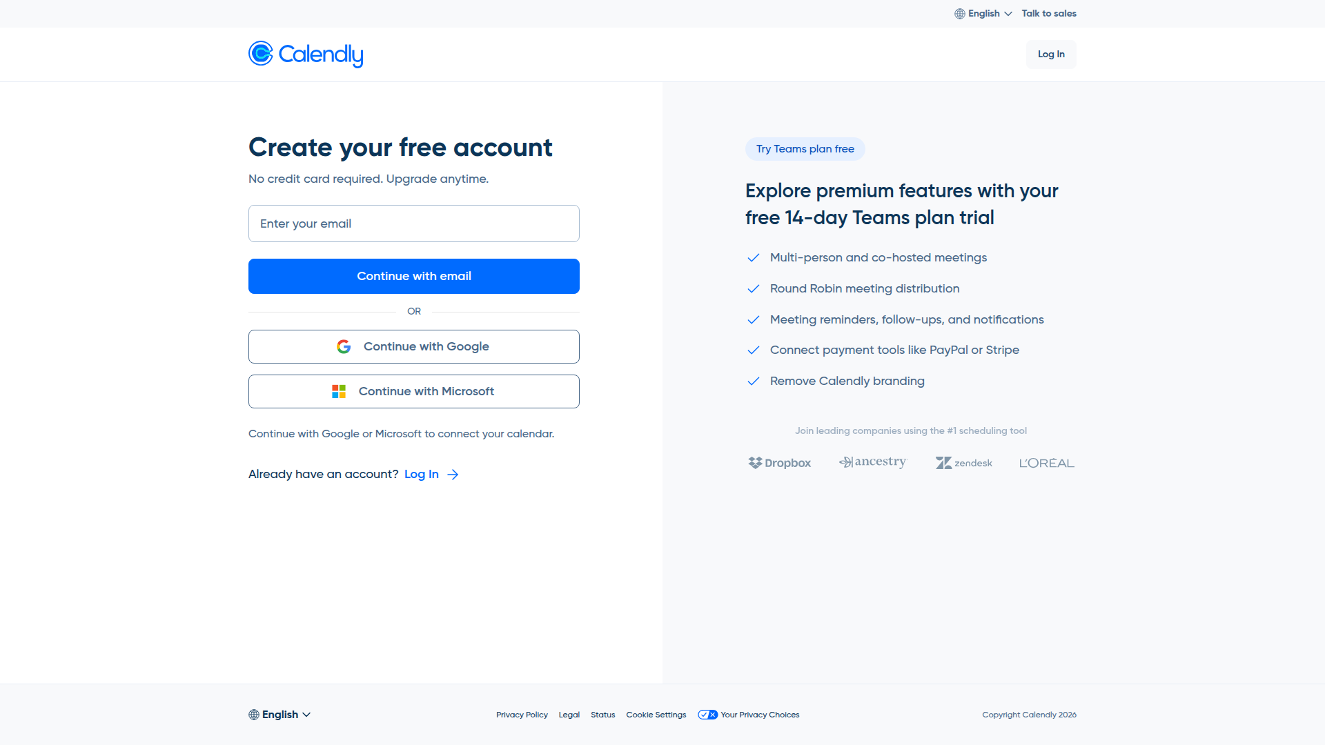 calendly signup screenshot