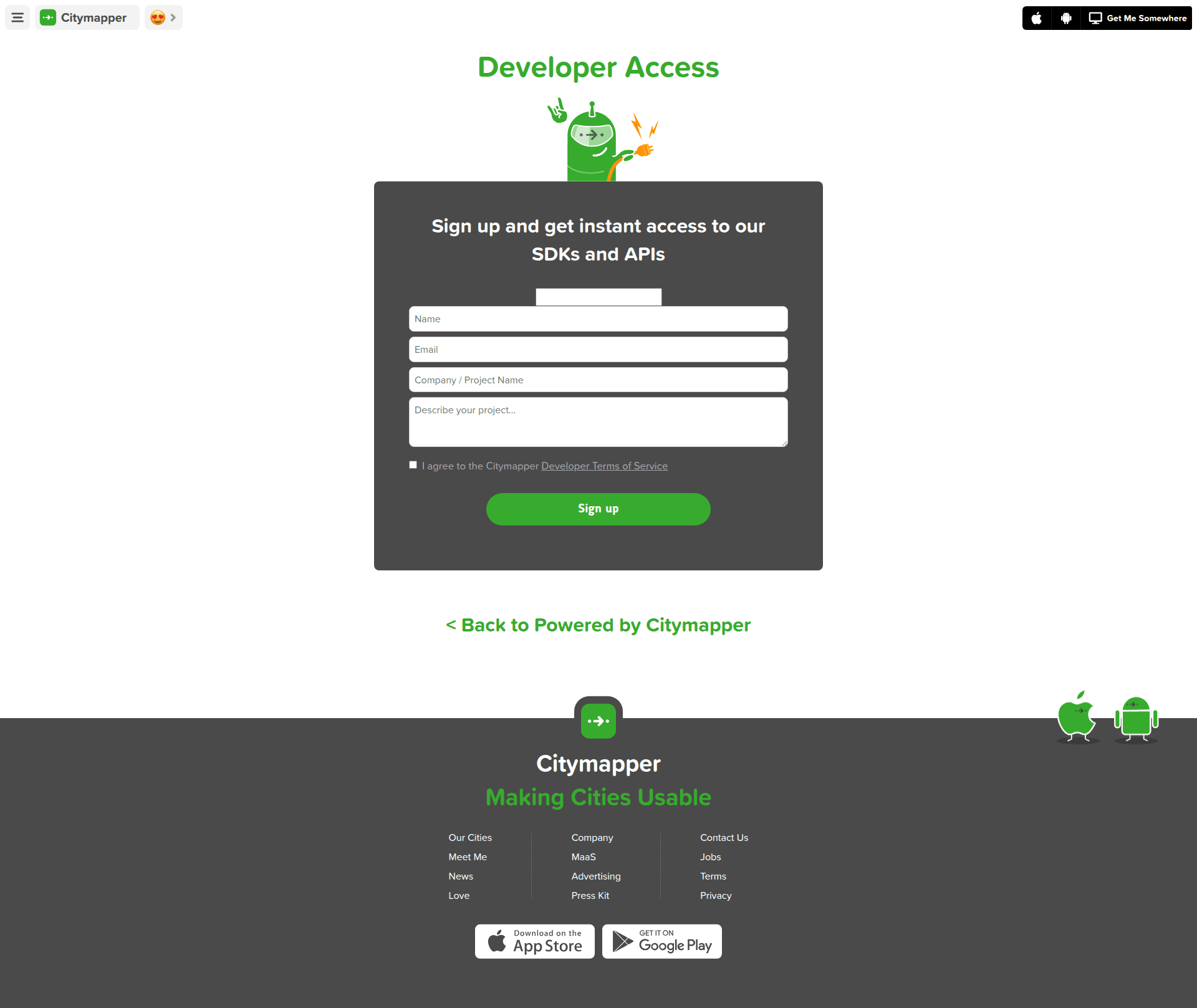 citymapper signup screenshot