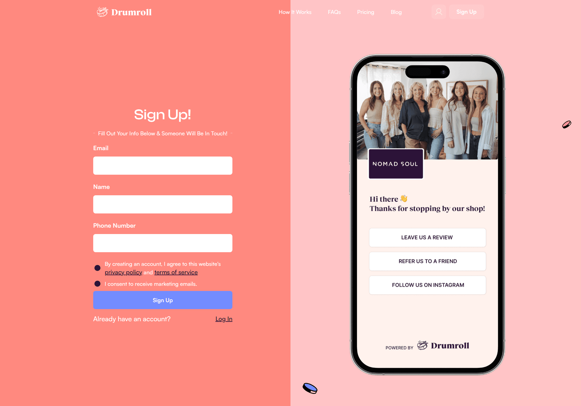 drumroll signup screenshot