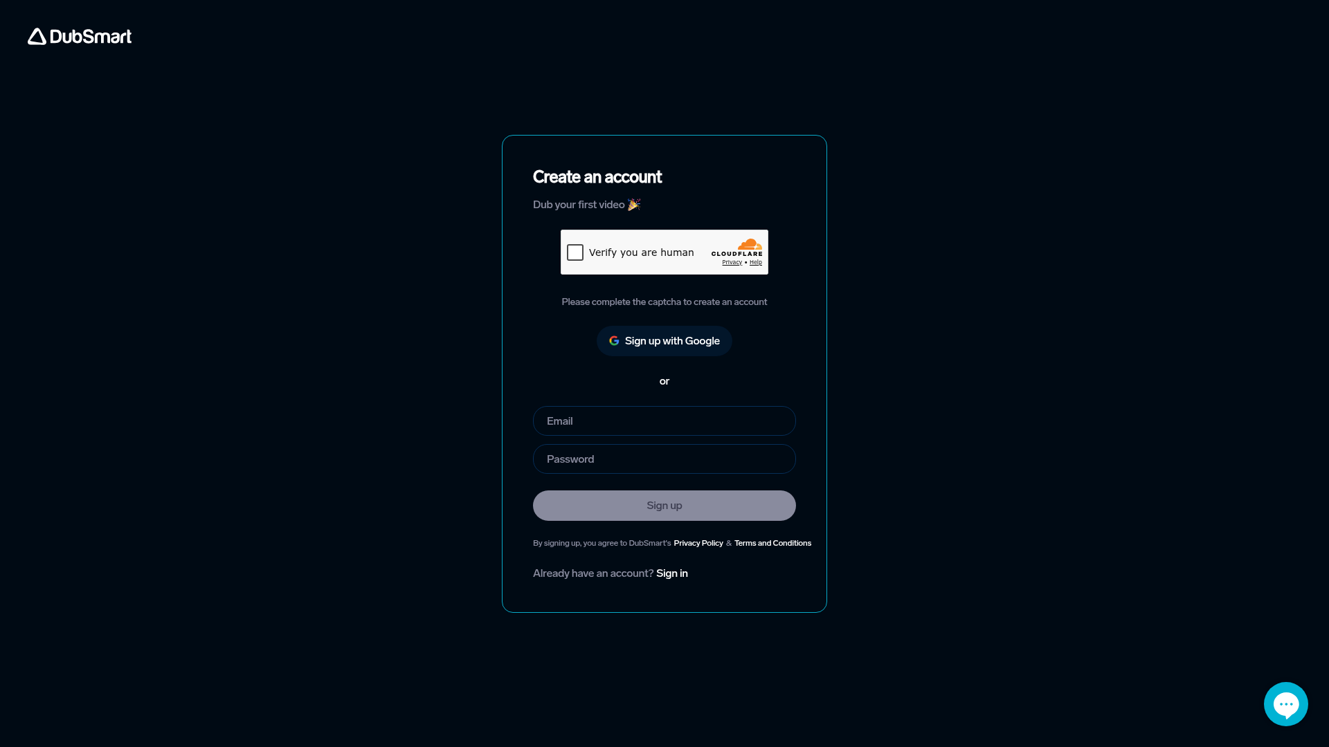 dubsmart signup screenshot