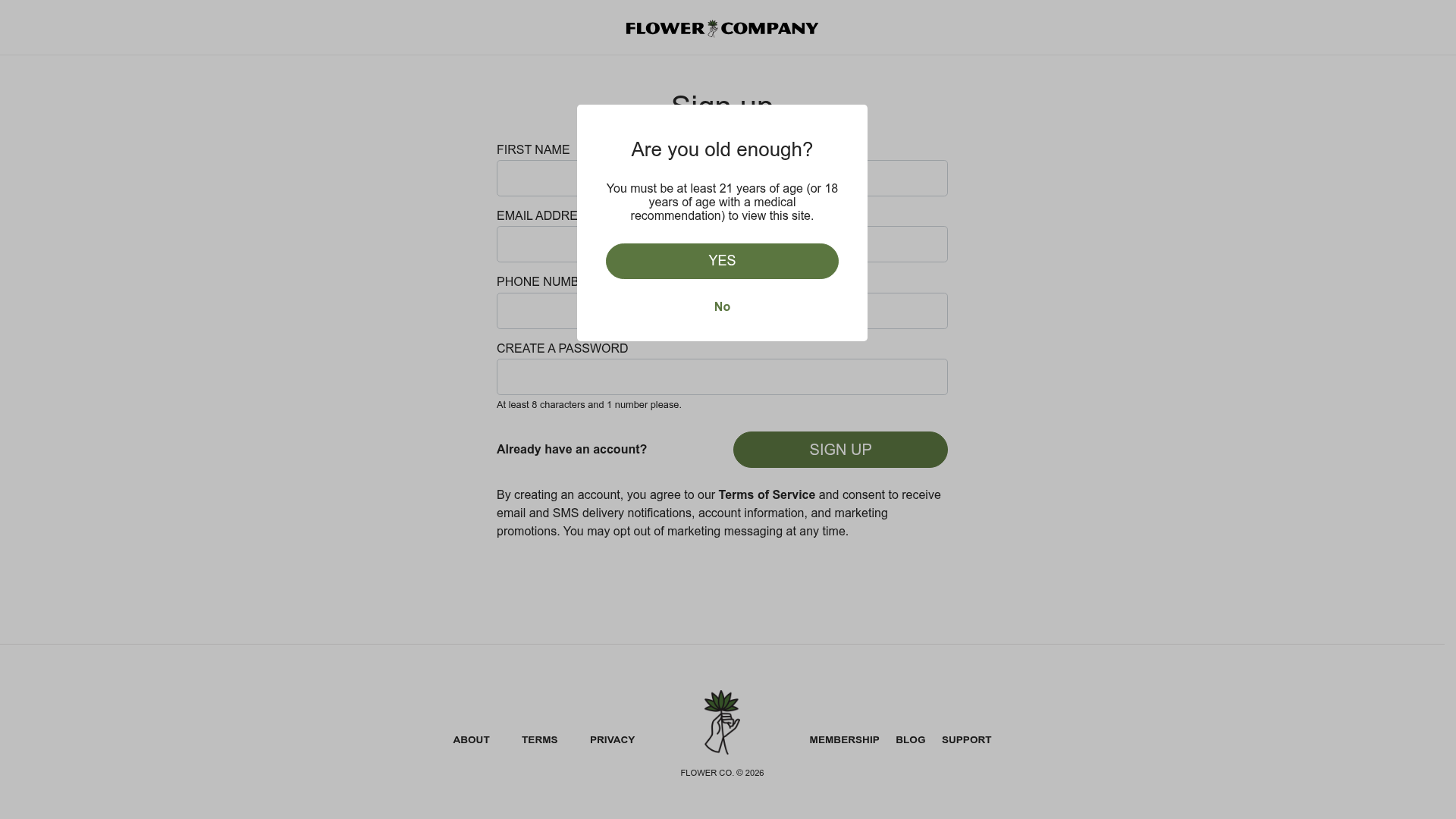 flower-co signup screenshot