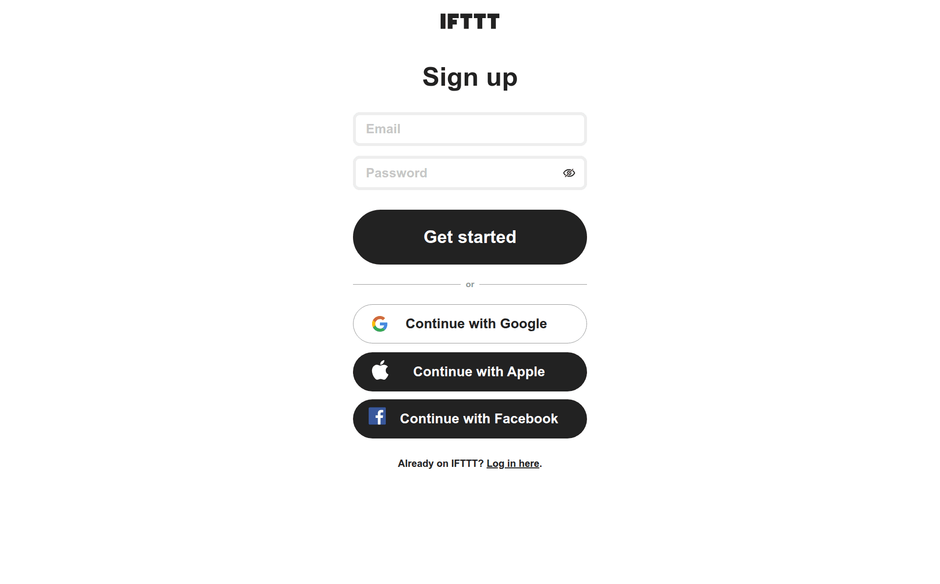 ifttt signup screenshot