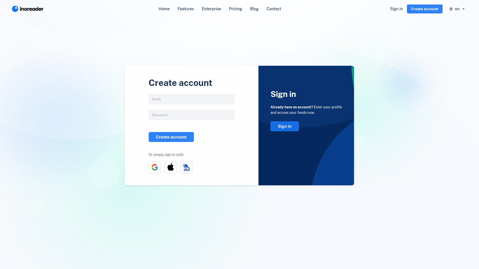 inoreader signup screenshot