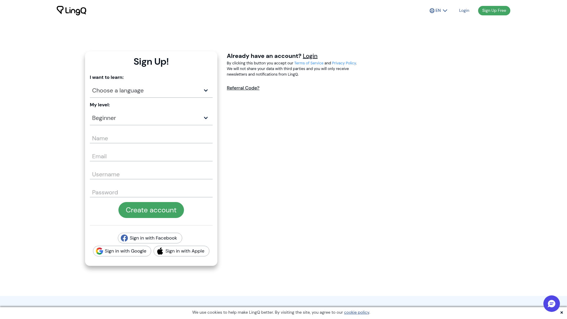 lingq signup screenshot