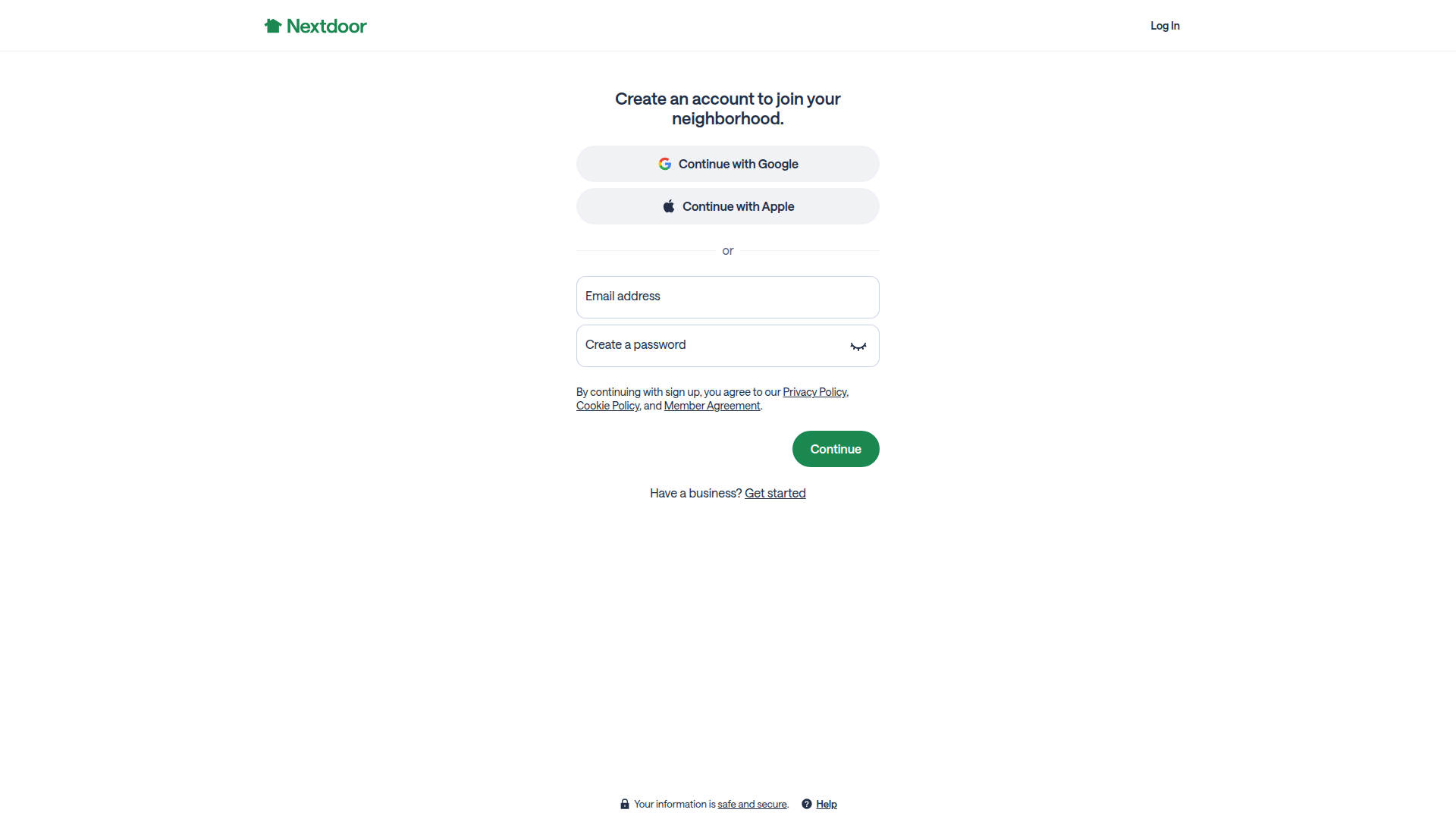 nextdoor signup screenshot