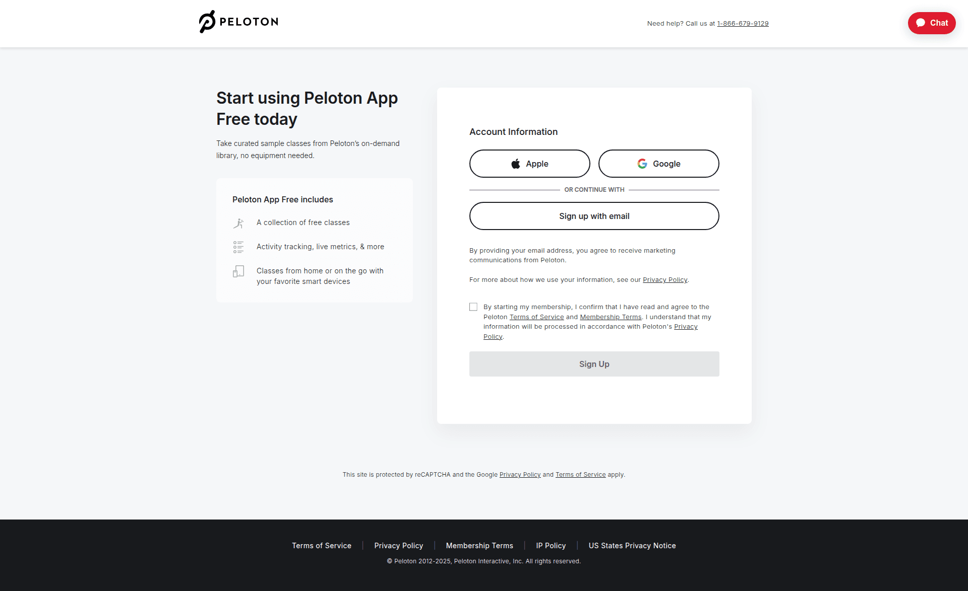 peloton signup screenshot