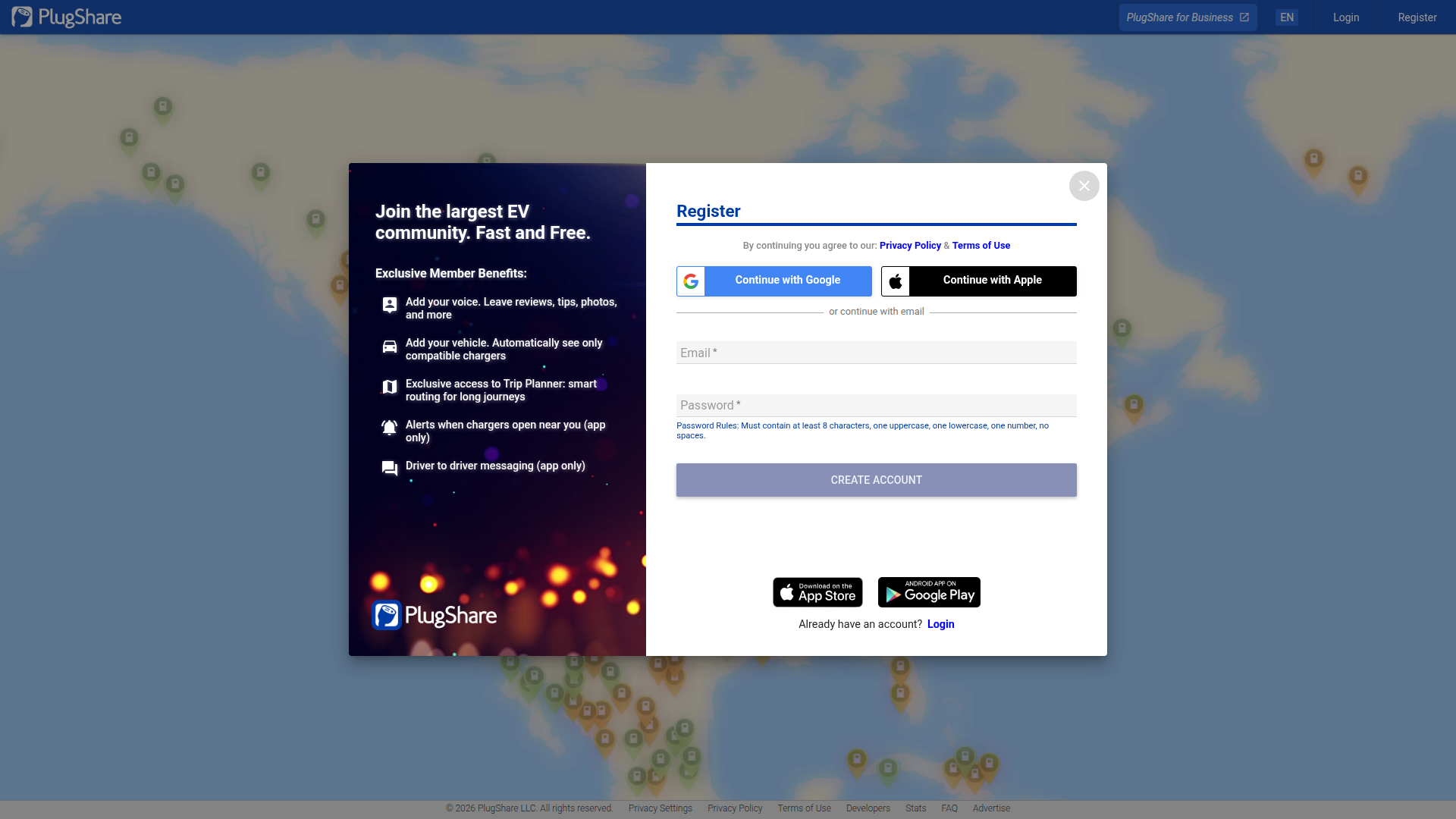 plugshare signup screenshot