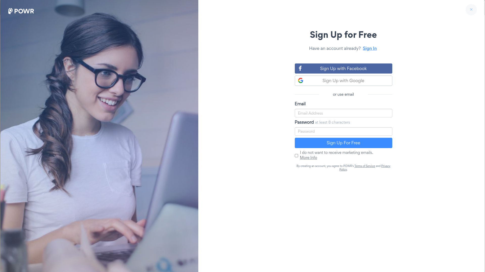 powr-io signup screenshot