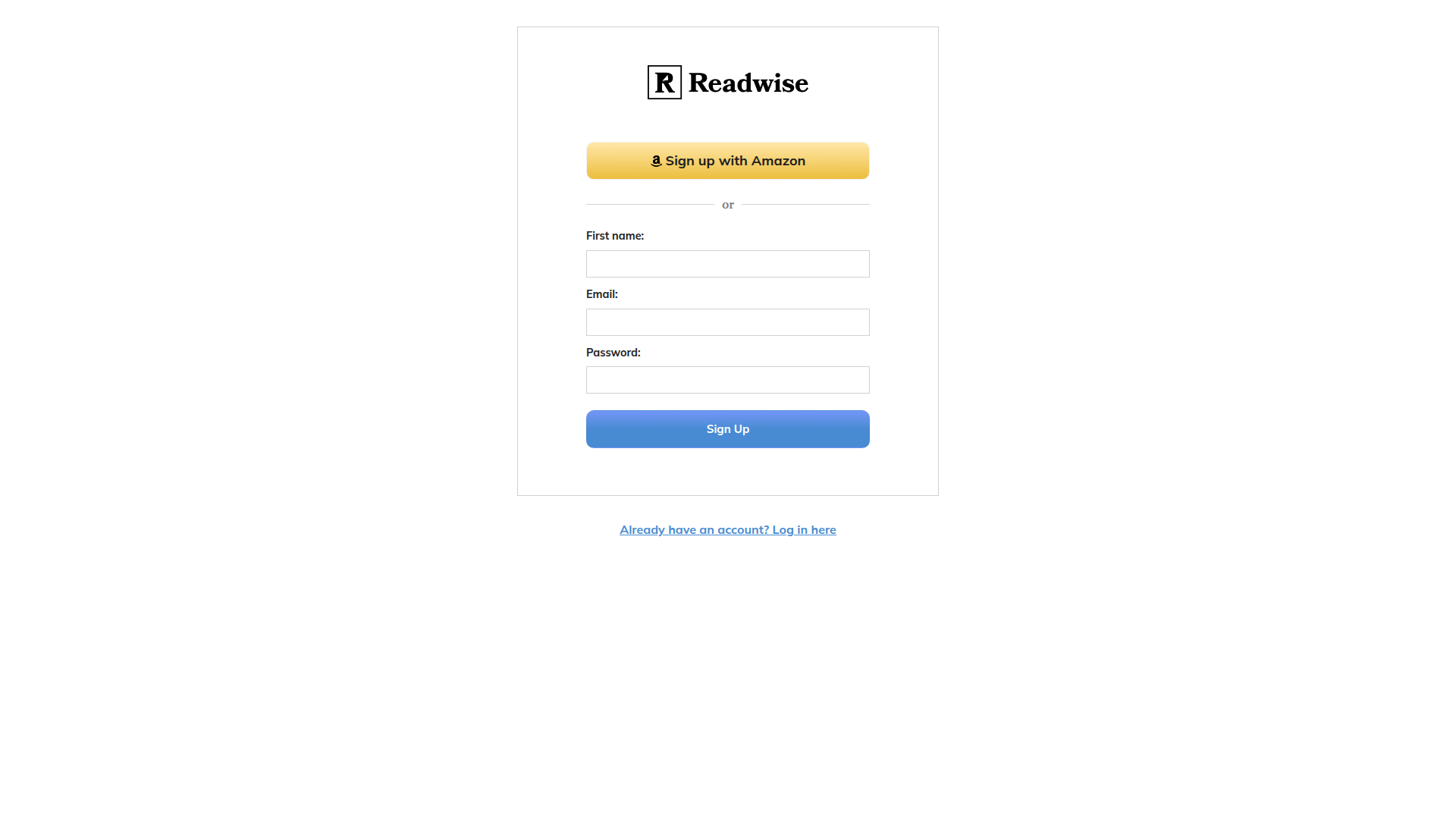 reader signup screenshot