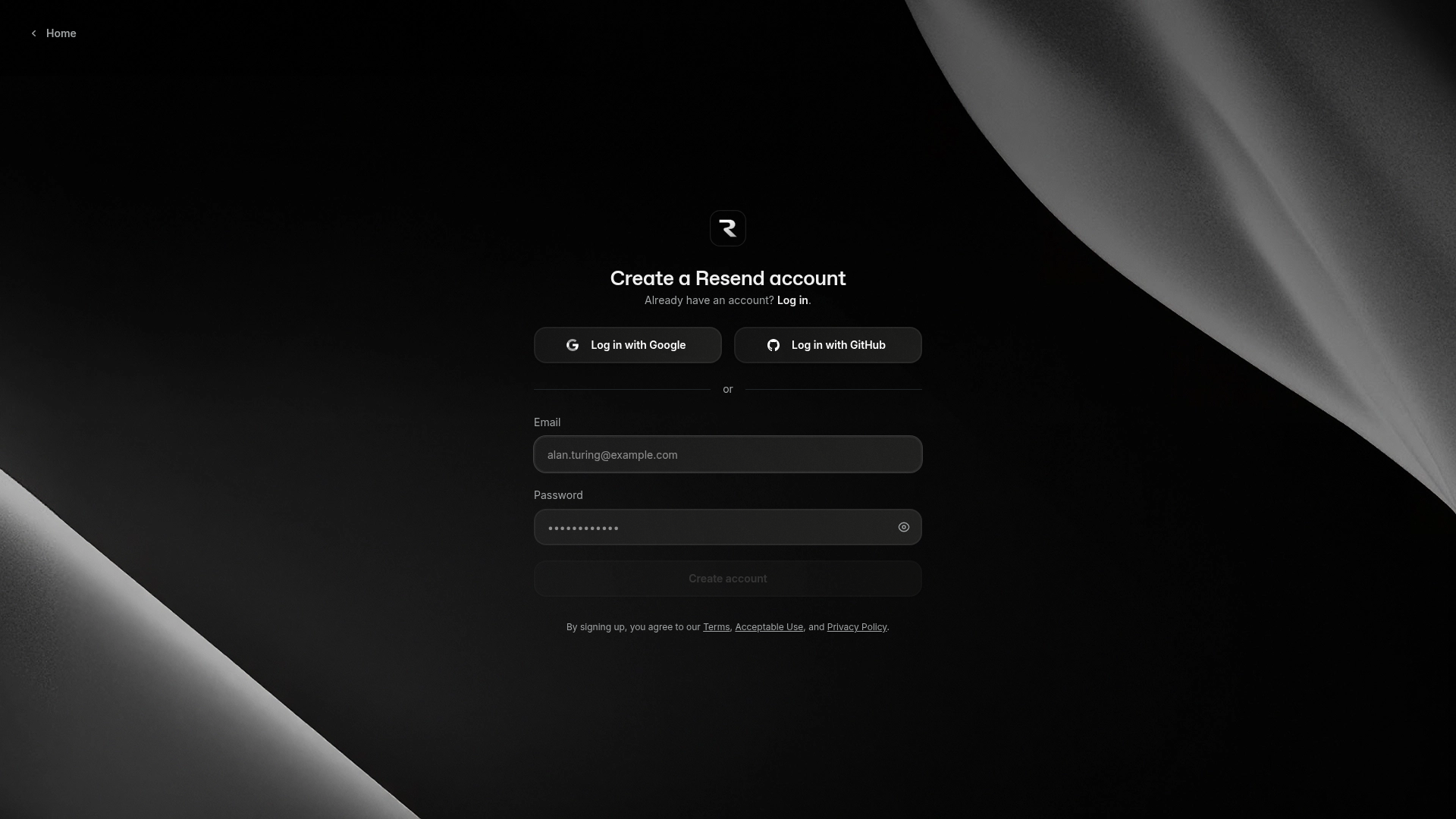 resend signup screenshot