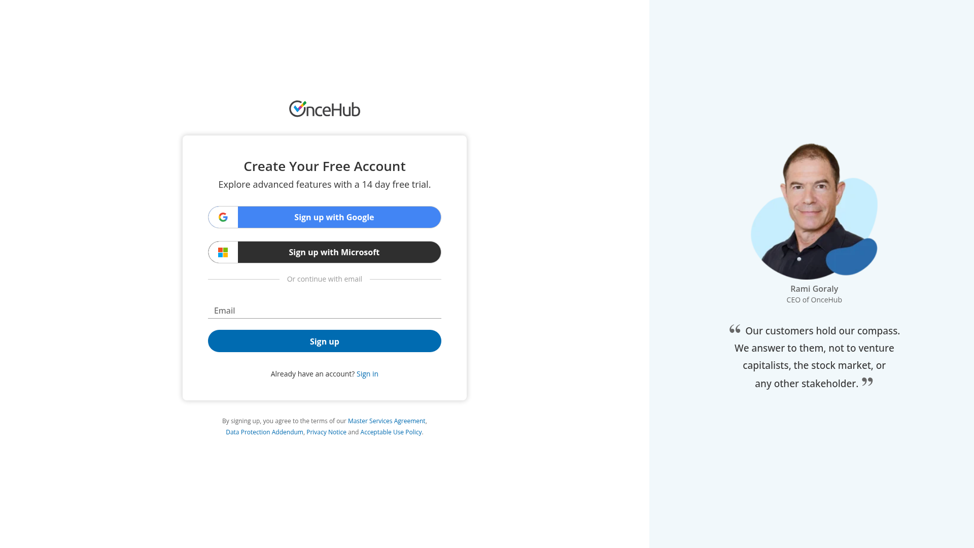 scheduleonce signup screenshot