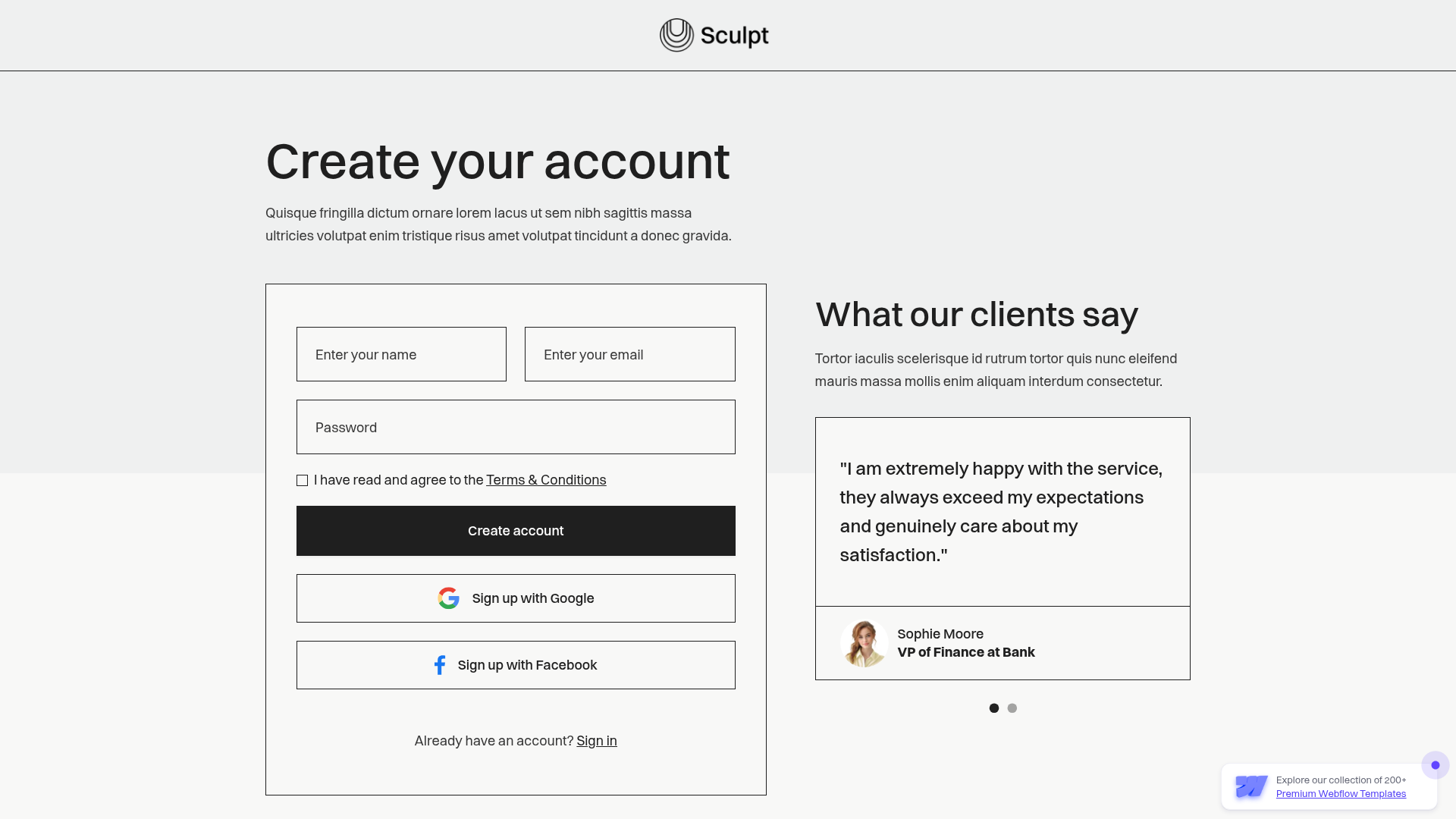 sculpt signup screenshot