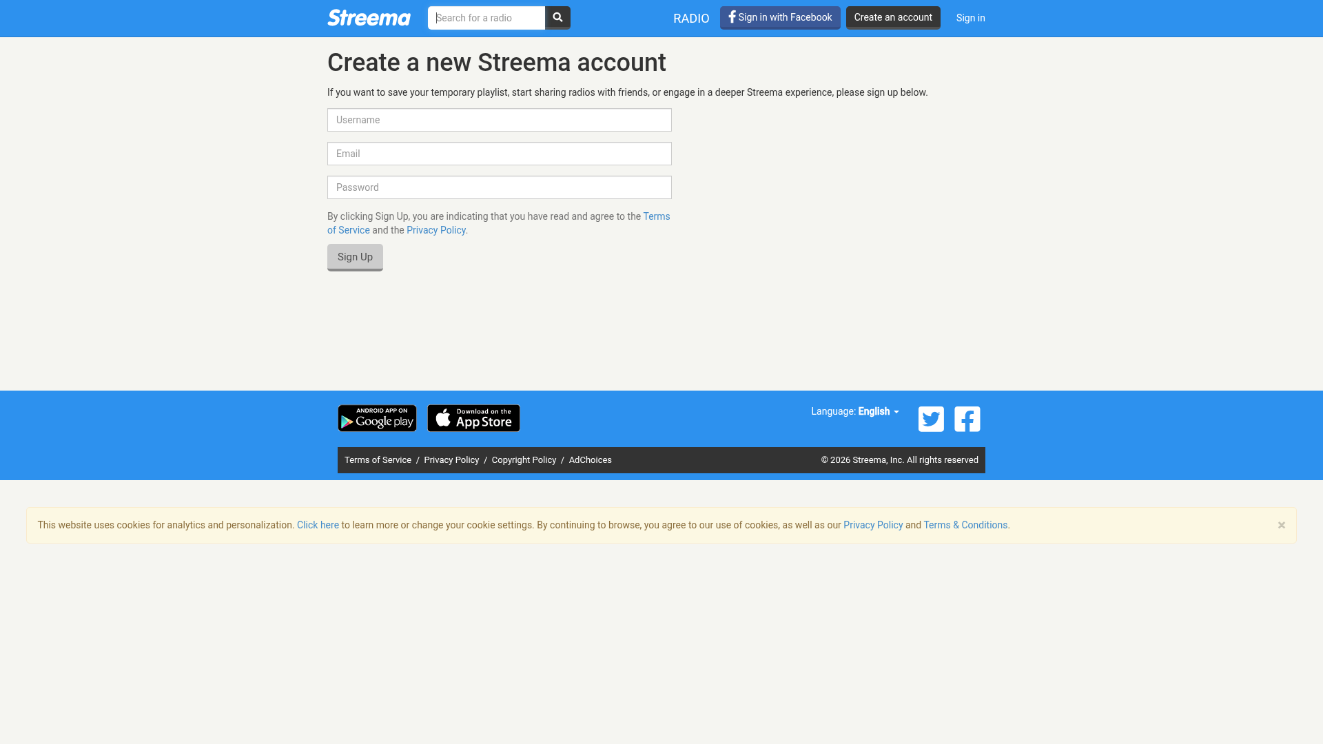 simple-radio signup screenshot