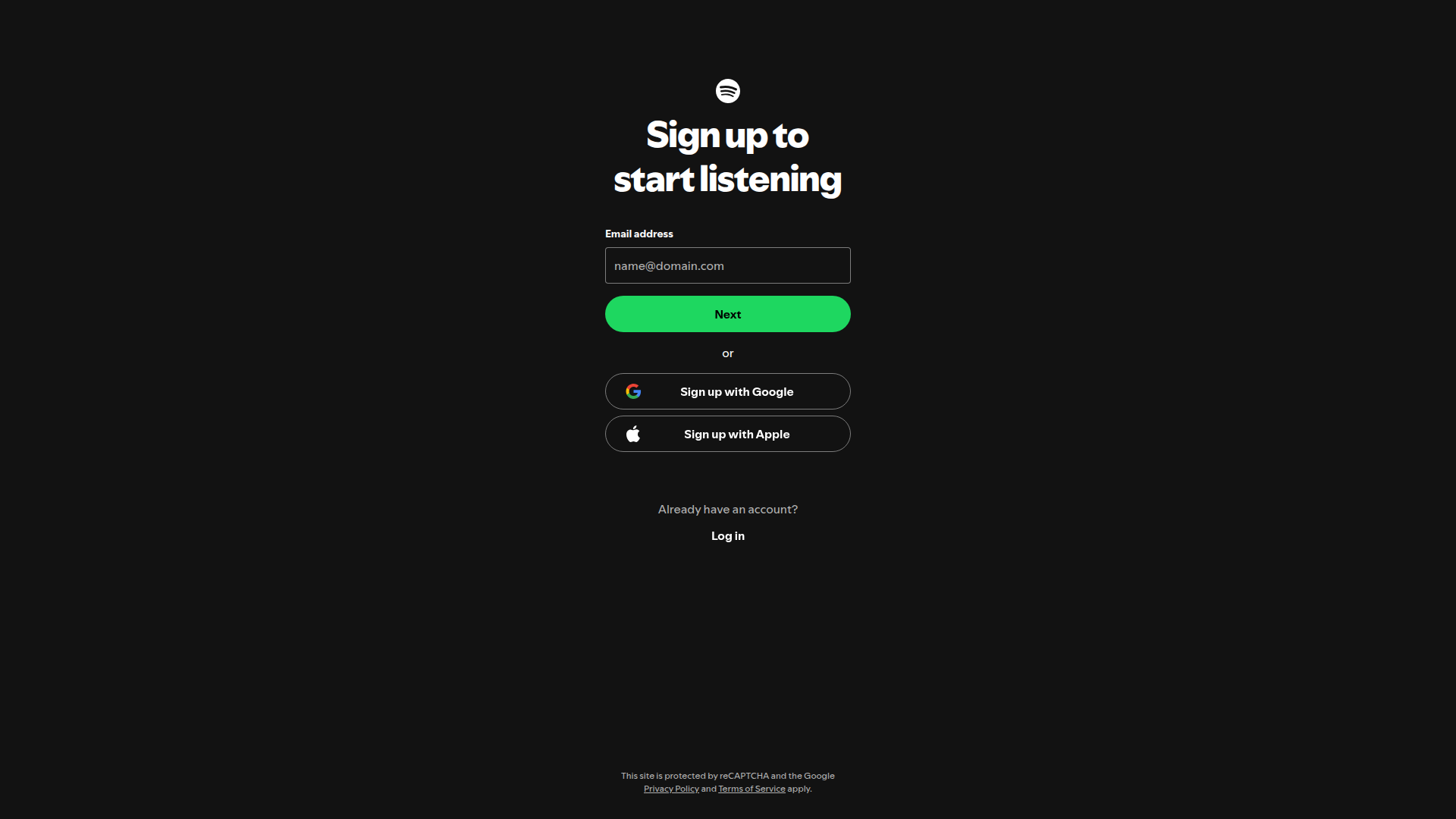 spotify signup screenshot
