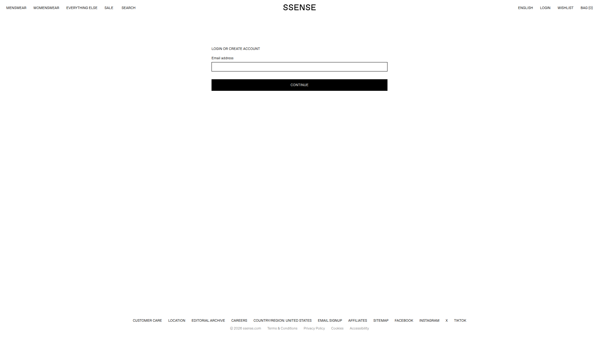 ssense signup screenshot