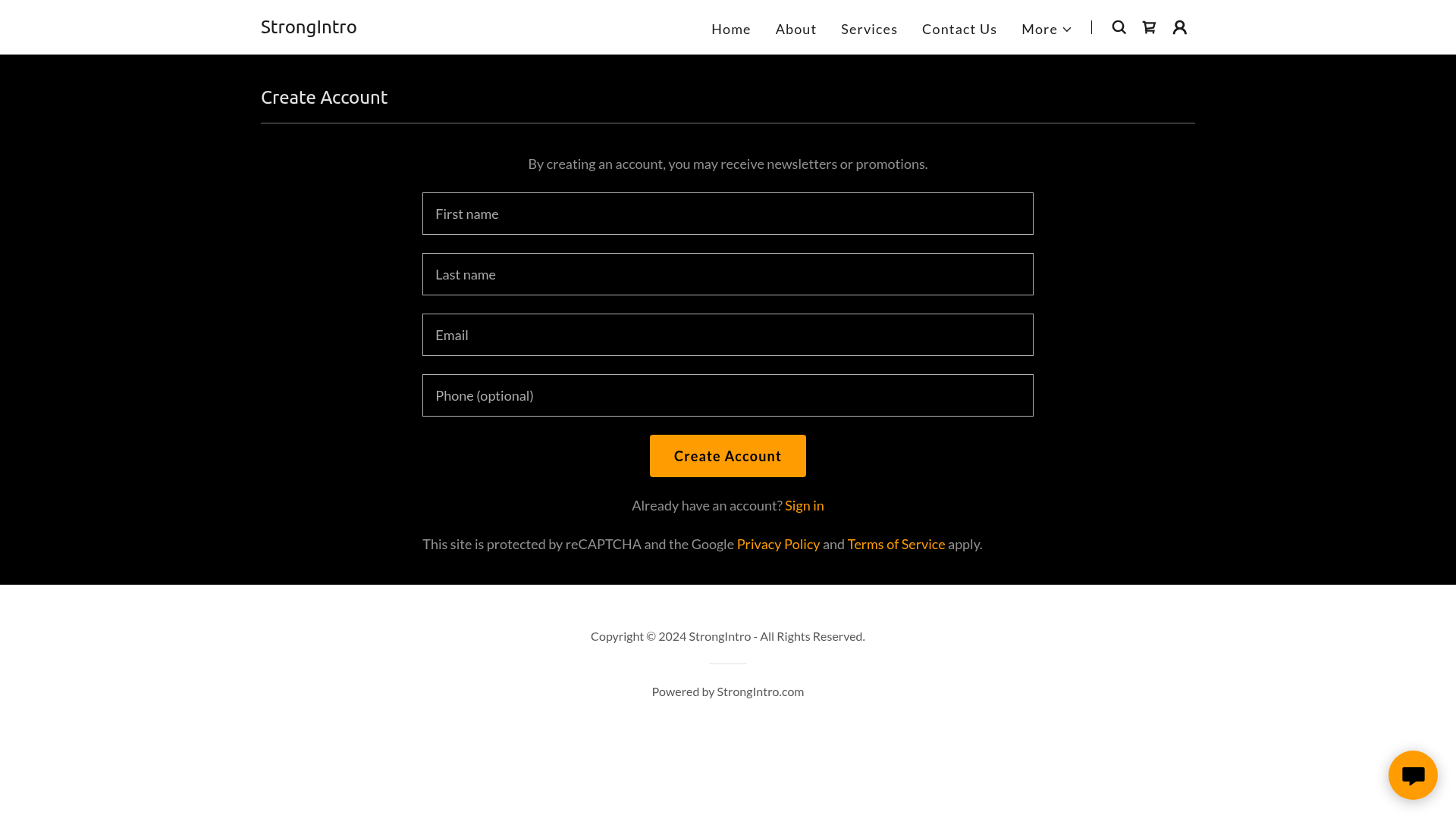 strongintro signup screenshot