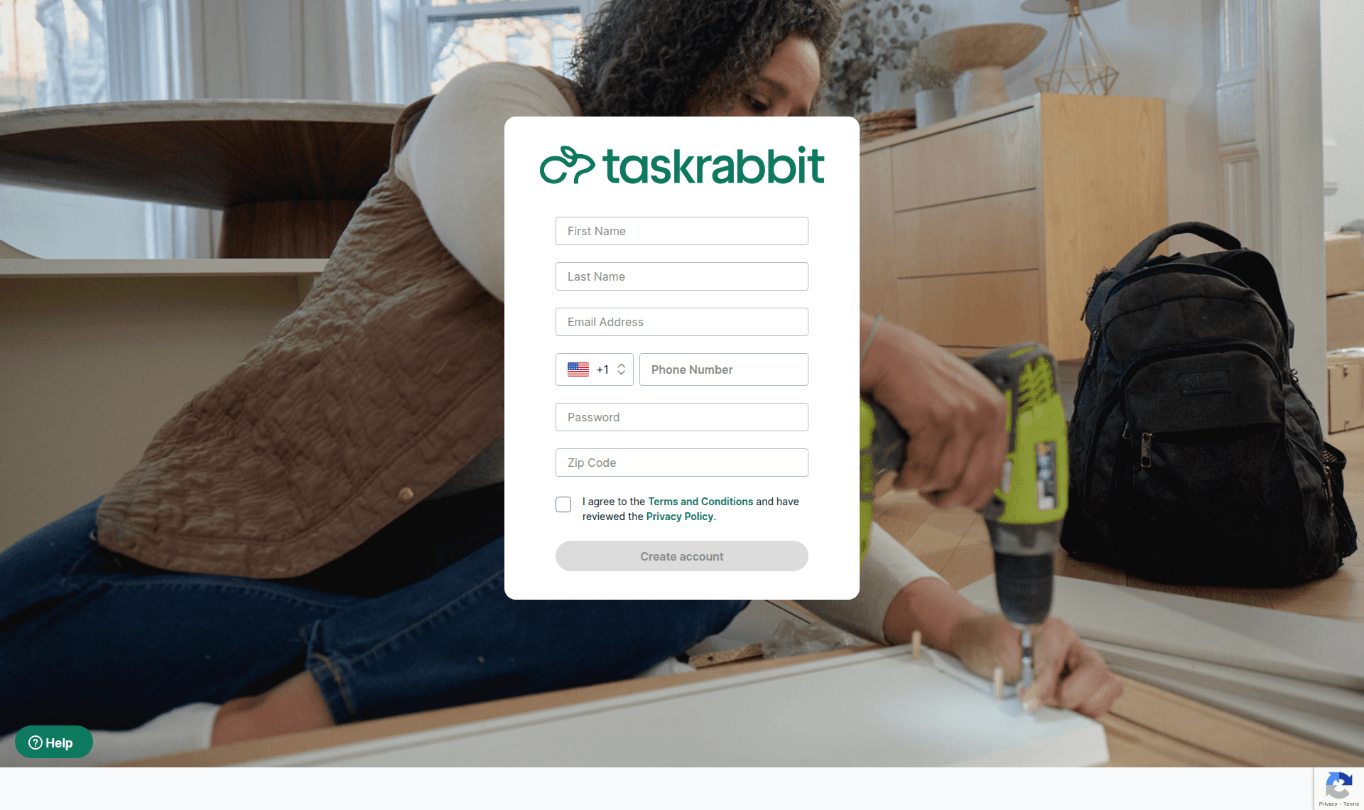 taskrabbit signup screenshot