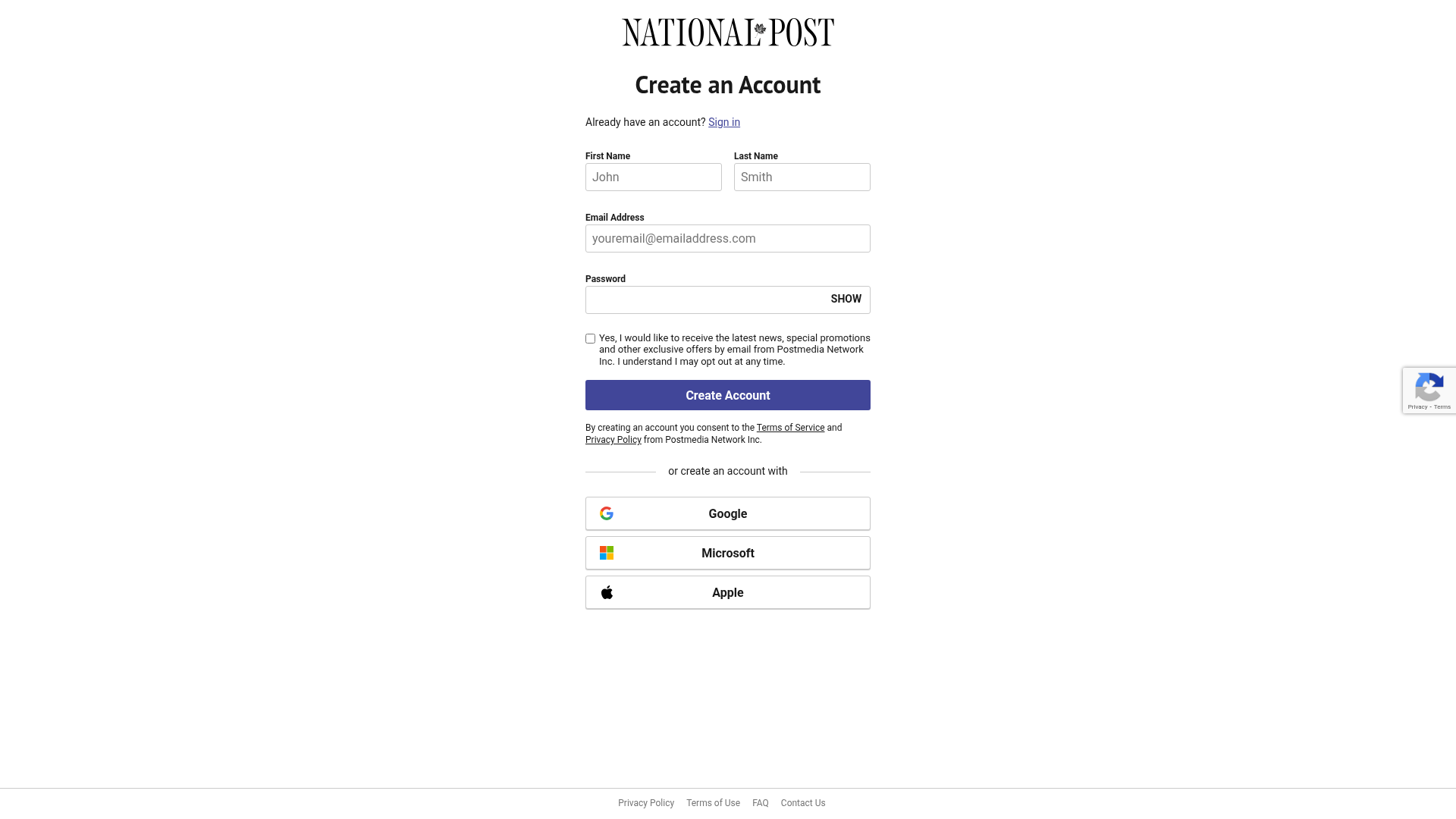 the-national-post signup screenshot