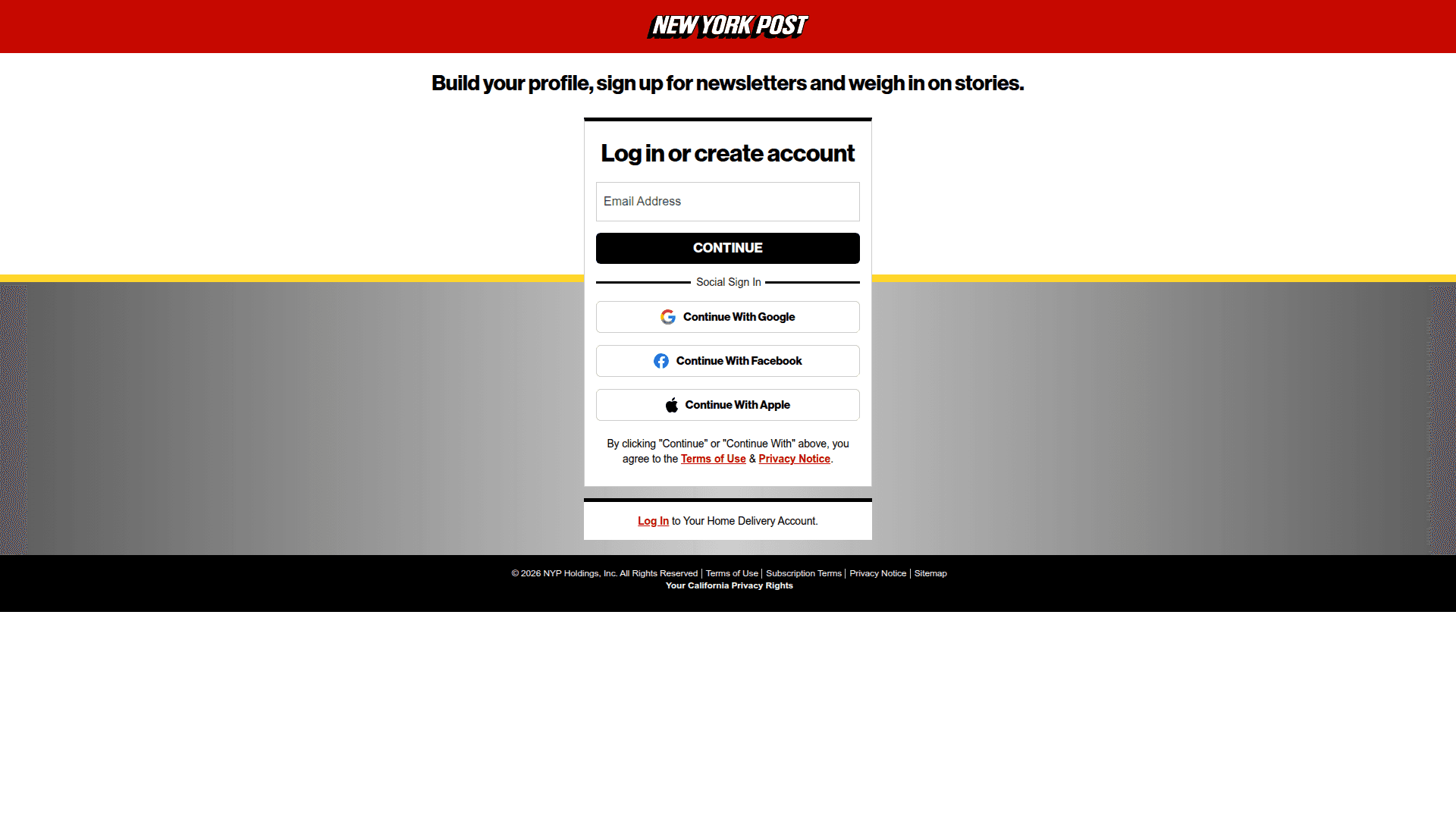 the-new-york-post signup screenshot