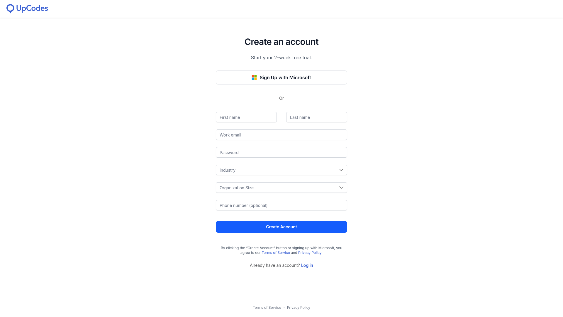 upcodes signup screenshot