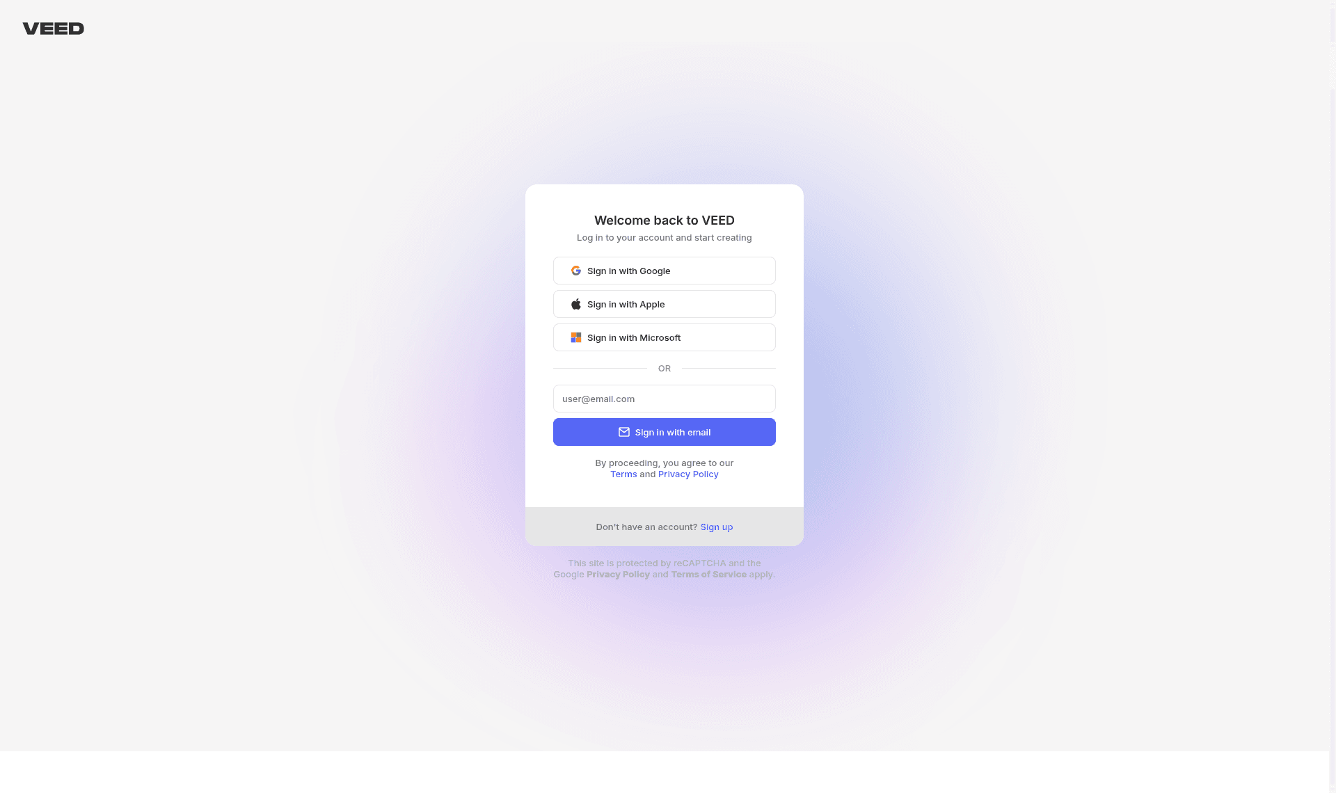 veed signup screenshot