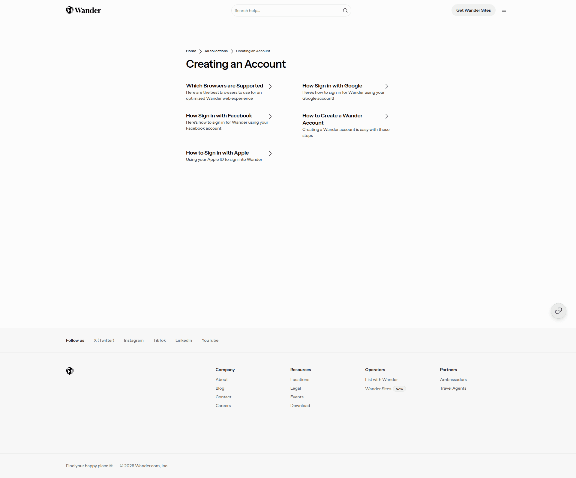 wander signup screenshot