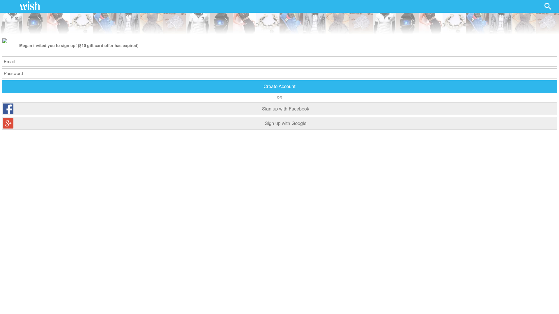 wish signup screenshot