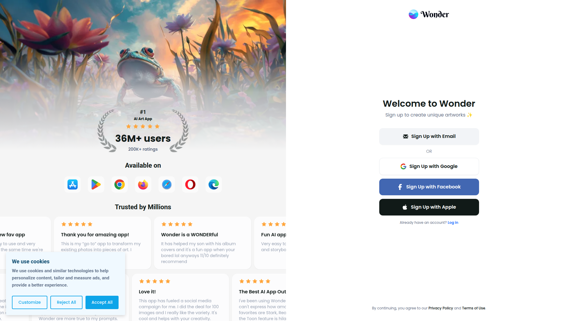 wonder signup screenshot
