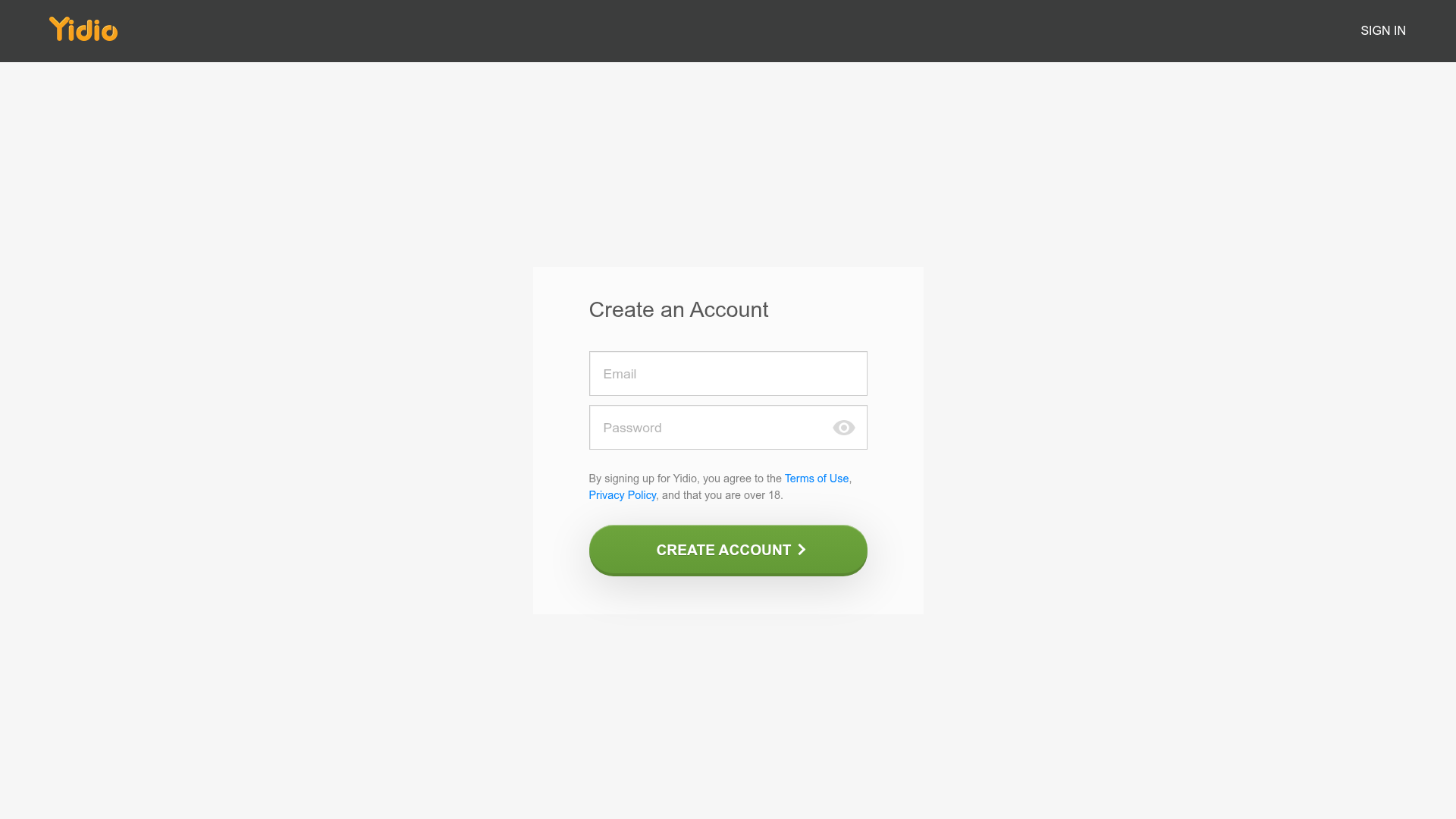 yidio signup screenshot